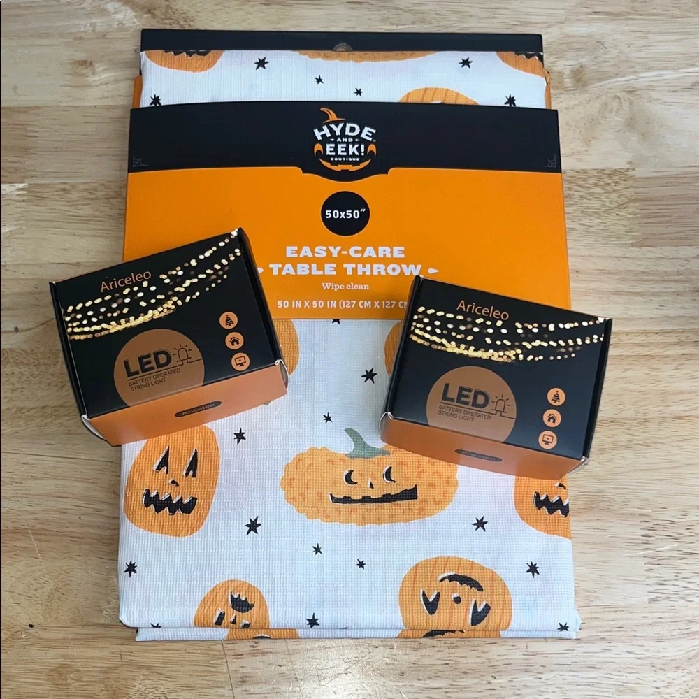 Pumpkin Halloween tablecloth and string light bundle